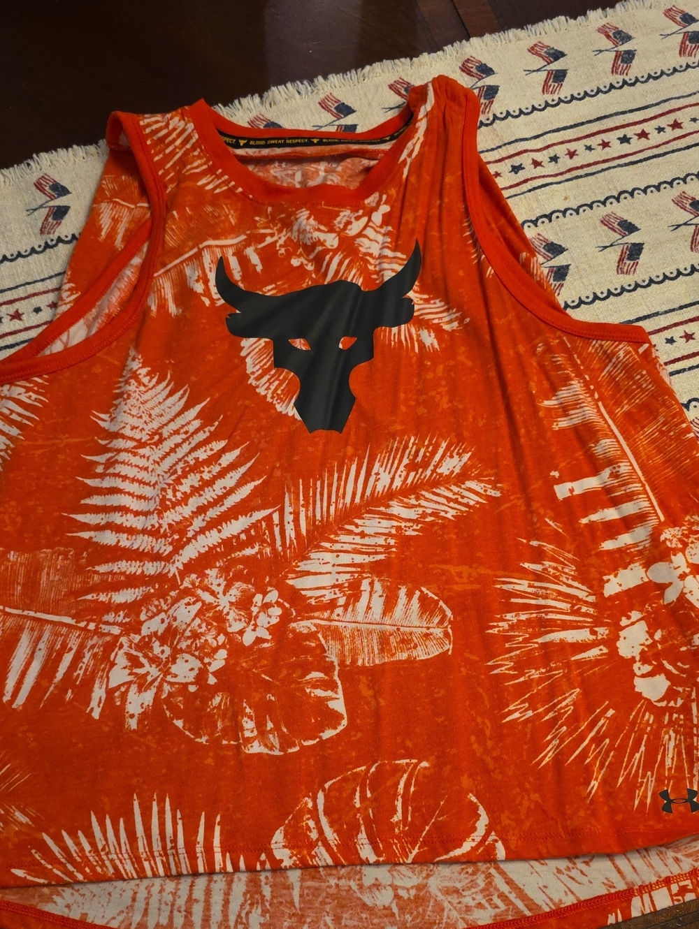 Under Armour Orange Tropical Print Athletic Tank with Black Logo